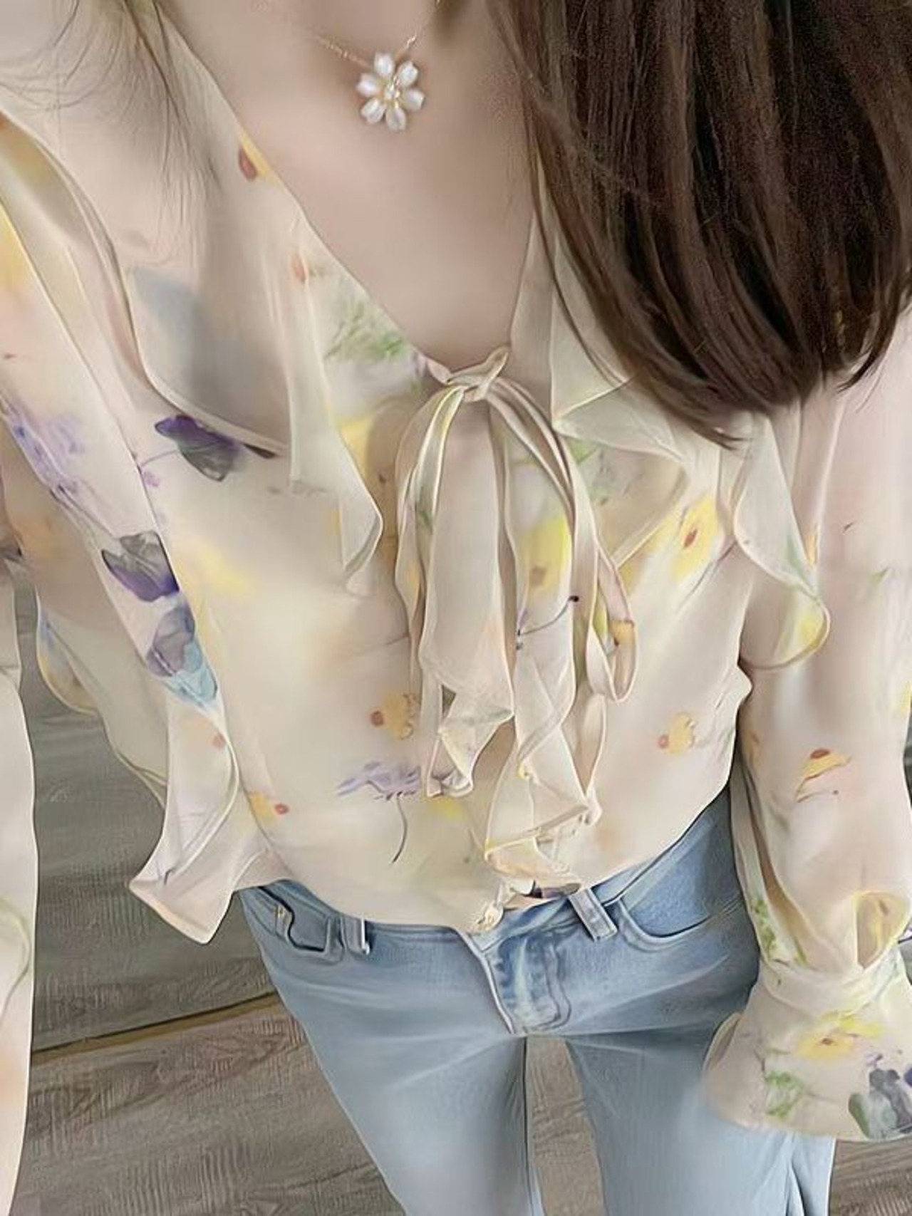 ニュアンス花柄リボンブラウス_157484