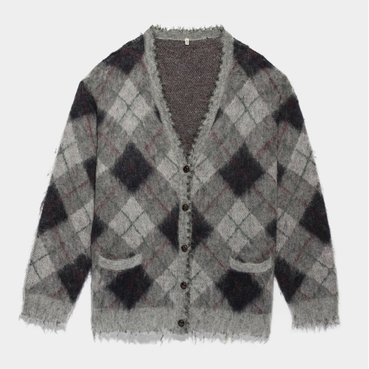 R13FLUFFY PLAID OVERSIZED DISTRESSED EDGE CARDIGANGREYGREEN - 1