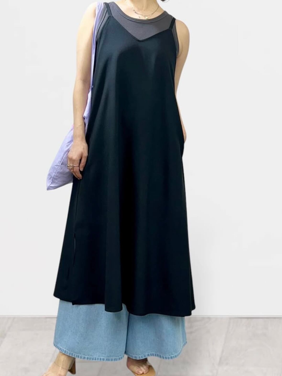 SALE】QTUME(クチューム)リネンライクアシメタックキャミドレス SALE】QTUME(クチューム)リネンライクアシメタックキャミドレス
