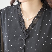 amie studio ドット柄 シフォン プリーツワンピース【M~L】ブラック