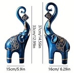 青い像の置物 彫像の飾り 樹脂 ブルーエレファント 2個セット 装飾動物の彫刻 ホーム 手芸収集品