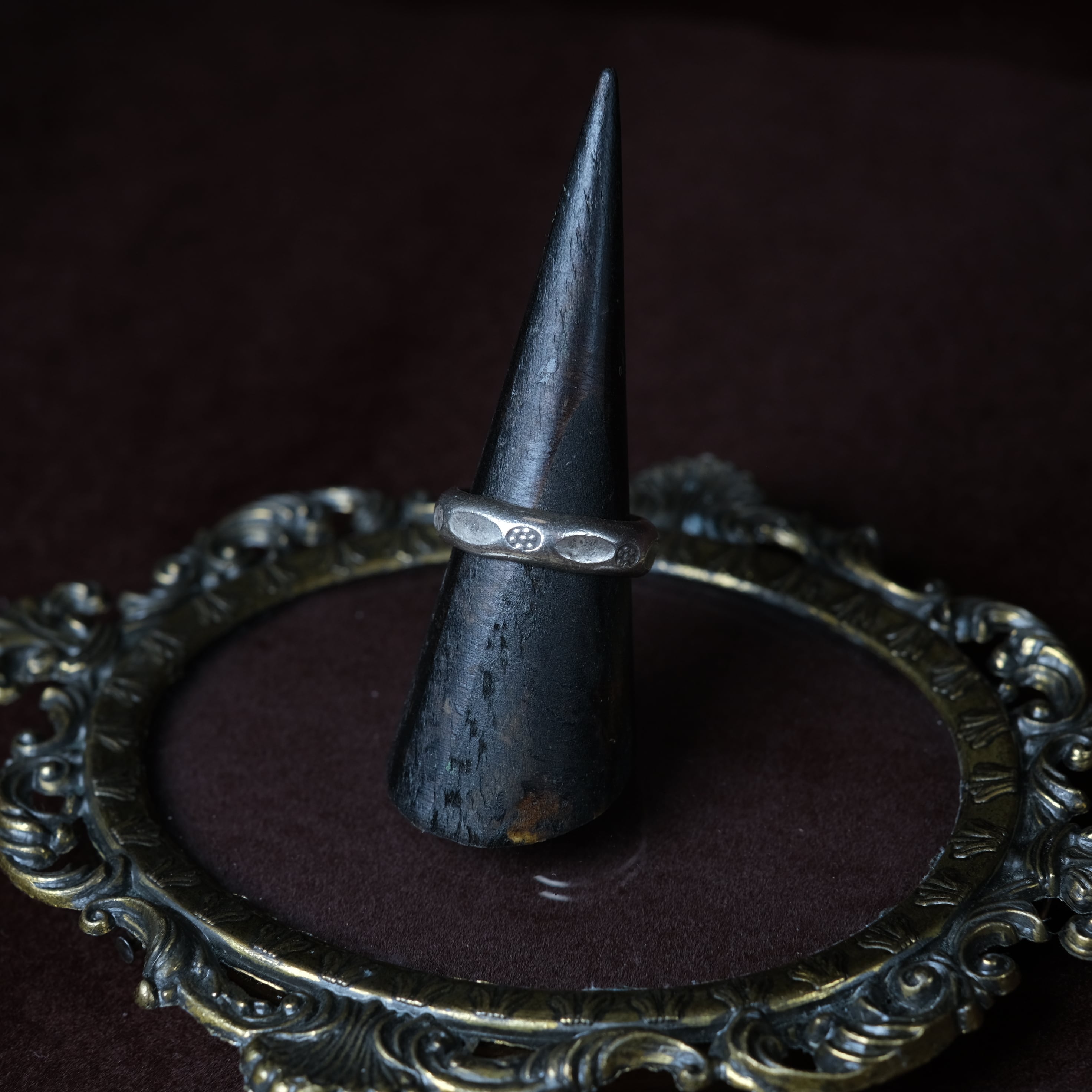 別注 カレンシルバー シルバー950 タタキ&スタンプワークリング/軽研磨仕上げ/13号