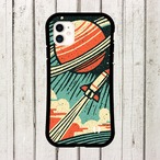 受注生産 iPhoneケース リング惑星とロケットの宇宙柄｜ロケットモチーフ RFSP059C