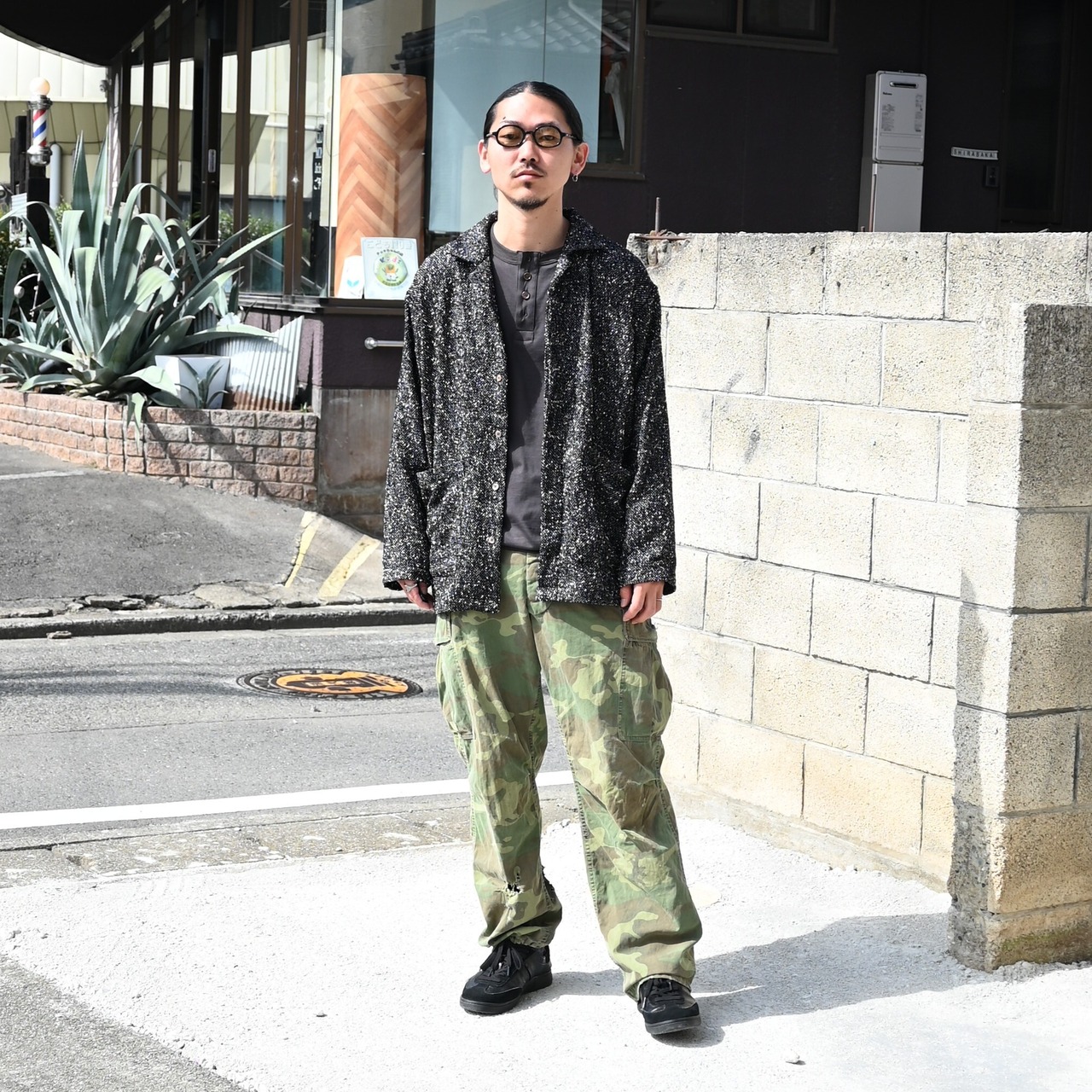 INTÉRIM(インテリム) TEXTURED DONEGAL BOUCLÉ DEADSTOCK HYPER BIG FLY FRONT SHIIRTS JACKET