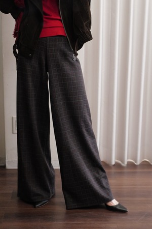 jersey check wide pants brown gray