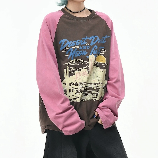 デザートグラフィックフェードウォッシュラグランTシャツ 2col R02572