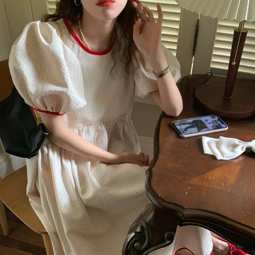 ボリューム袖で あざと可愛く ♪ 華奢見え ロング丈 ワンピース 2