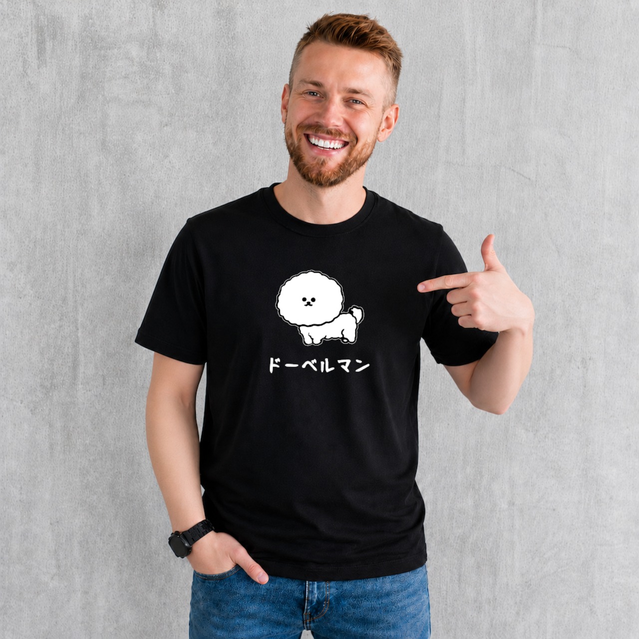 ドーベルマン ビションフリーゼ Tシャツ 半袖 白 黒 動物 大阪名物