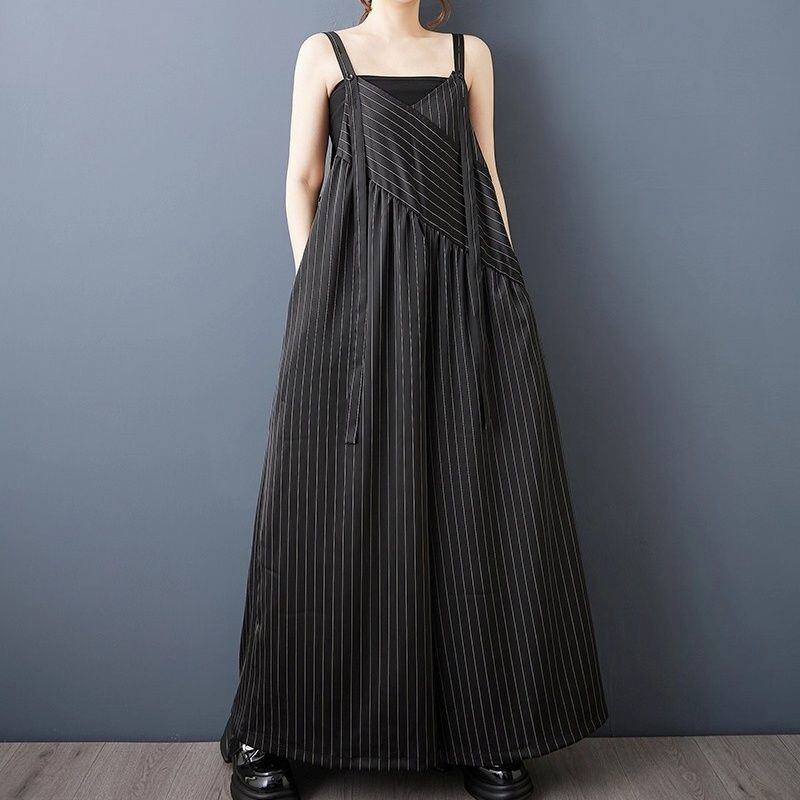 STRIPE A-LINE WIDE LEG STRAP JUMPSUIT 1color M-14178