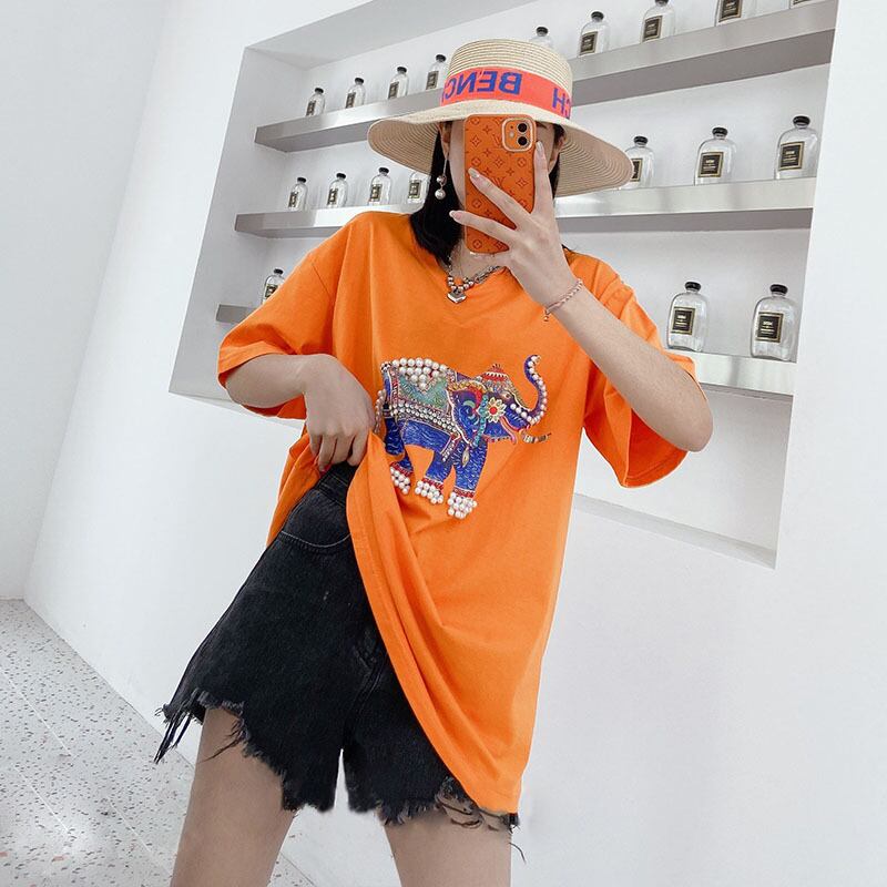 サマー薄手ルーズTシャツ 大きめサイズ 夏物 ミックスインファッション94959906662