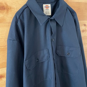 【Dickies】ワークシャツ 無地 長袖シャツ ネイビー Lサイズ ディッキーズ US古着