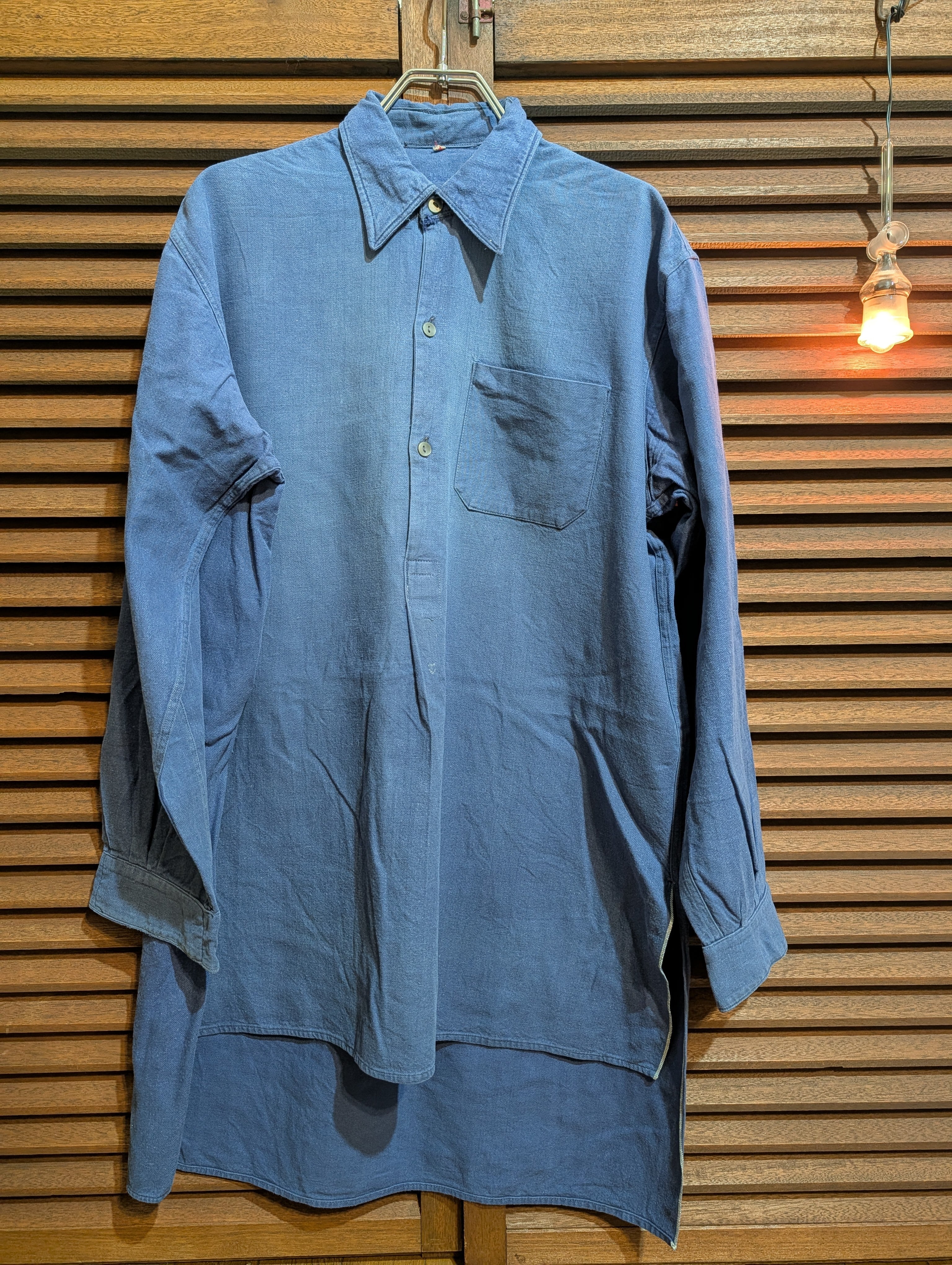 40-50s France Plain GrandpaShirt Navy