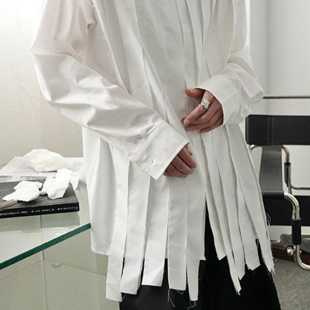 【予約販売】シャツ 長袖 メンズ ホワイト ブラック シック こなれ感 お洒落 エレガント 韓国 トレンド 春 S/M/L