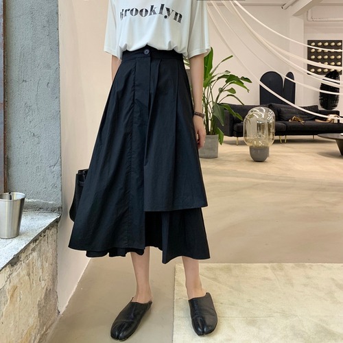 mihoさん着用アイテム【アシンメトリーギャザースカート】フレア ウエストゴム ロング ミモレ丈 可愛い