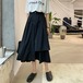 mihoさん着用アイテム【アシンメトリーギャザースカート】フレア ウエストゴム ロング ミモレ丈 可愛い