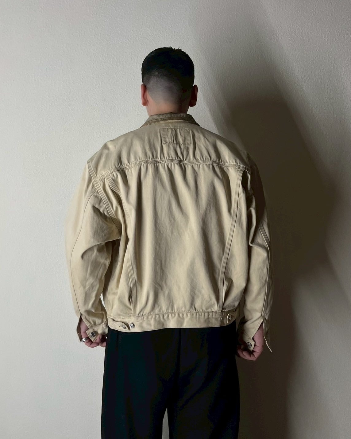 90s DIESEL Leather Collar Cotton Trucker Jacket ITALY製 | VOLAR