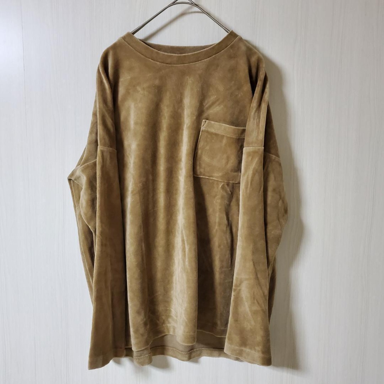 【USED】ベロア調　シンプルロングＴシャツ　ベージュ