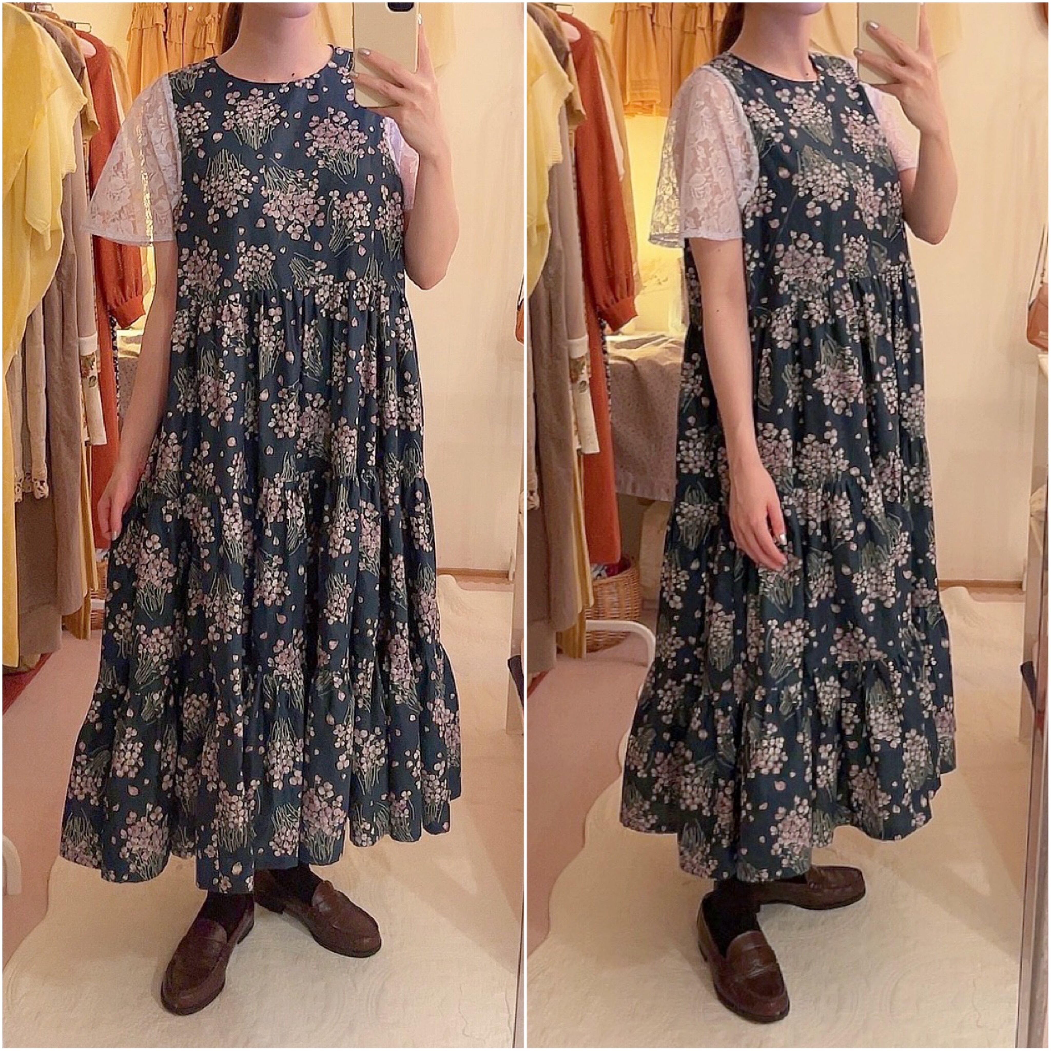 original item / attached flower harness one-piece , navy