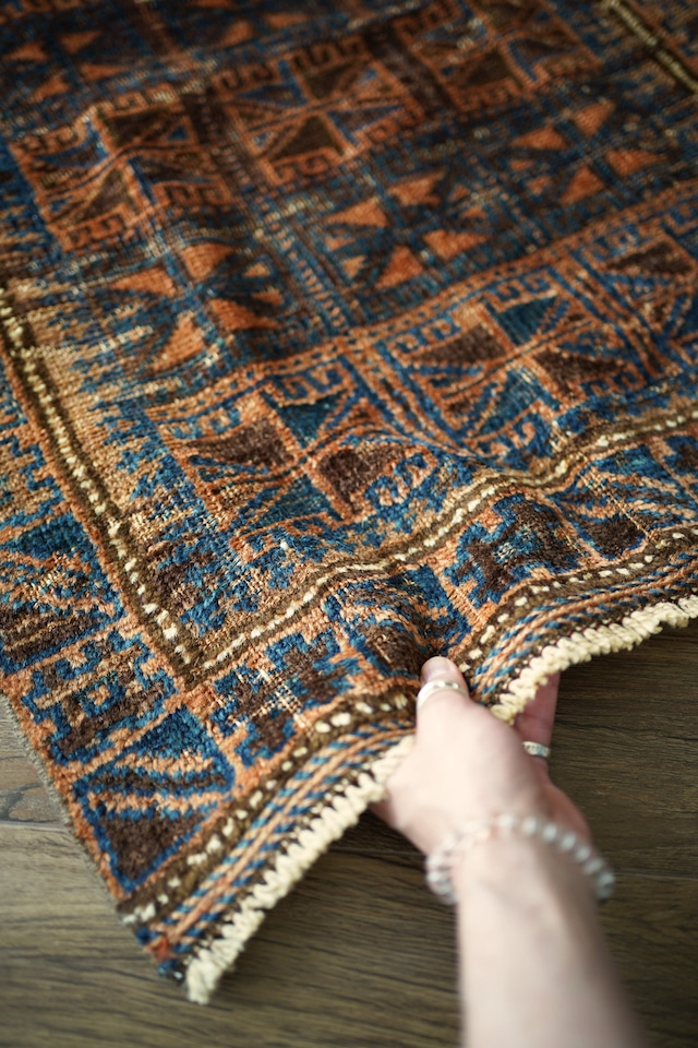 【574】Semi Antique Afghan Baluch rug 1940's