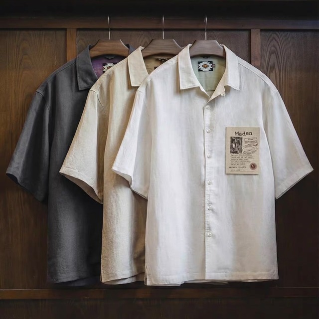 American old money style linen short-sleeved shirt(VE277)