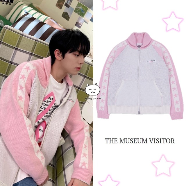 ★ZEROBASEONE ハンユジン 着用！！【THE MUSEUM VISITOR】SKY / LOVE JACQUARD COLLAR KNIT ZIP UP (PINK)
