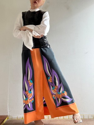 1960s Vintage Elastic Art Design Silk Long Skirt