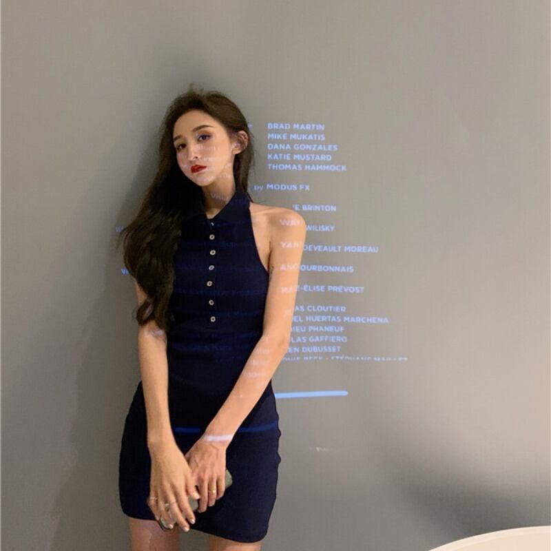 オープンバックホルターニットドレス女性の夏の腰ウエスト気質パッケージヒップショートスカート2020新しいセクシーなスカート ブラックストロベリース12561321120