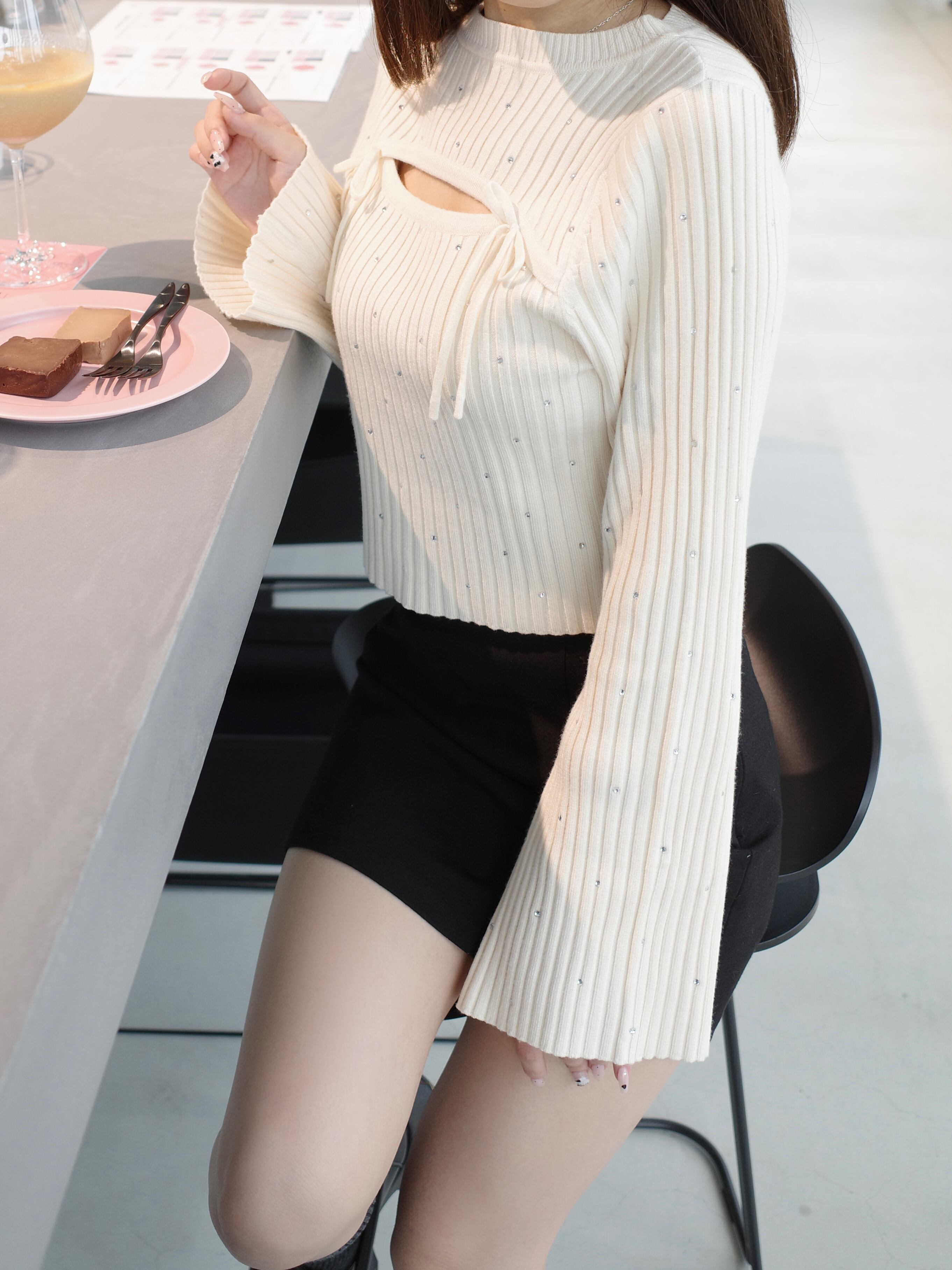 original/再入荷】rhinestone flare sleeve knit(ivory) | POMME d 