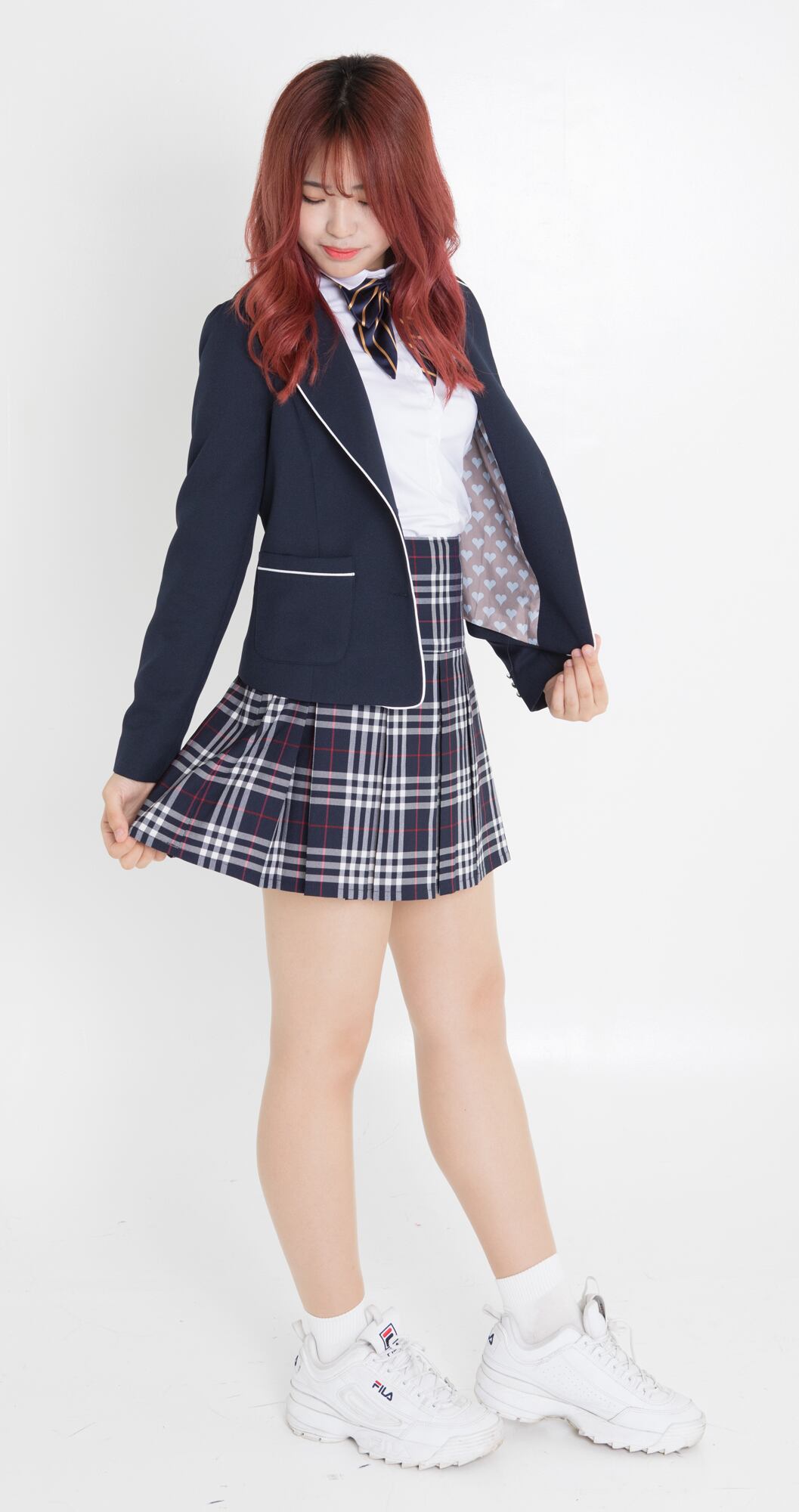 販売 ネイビーチェックシャツ スカート 上下セット ネクタイ1本プレゼント S S U Soul School Uniform