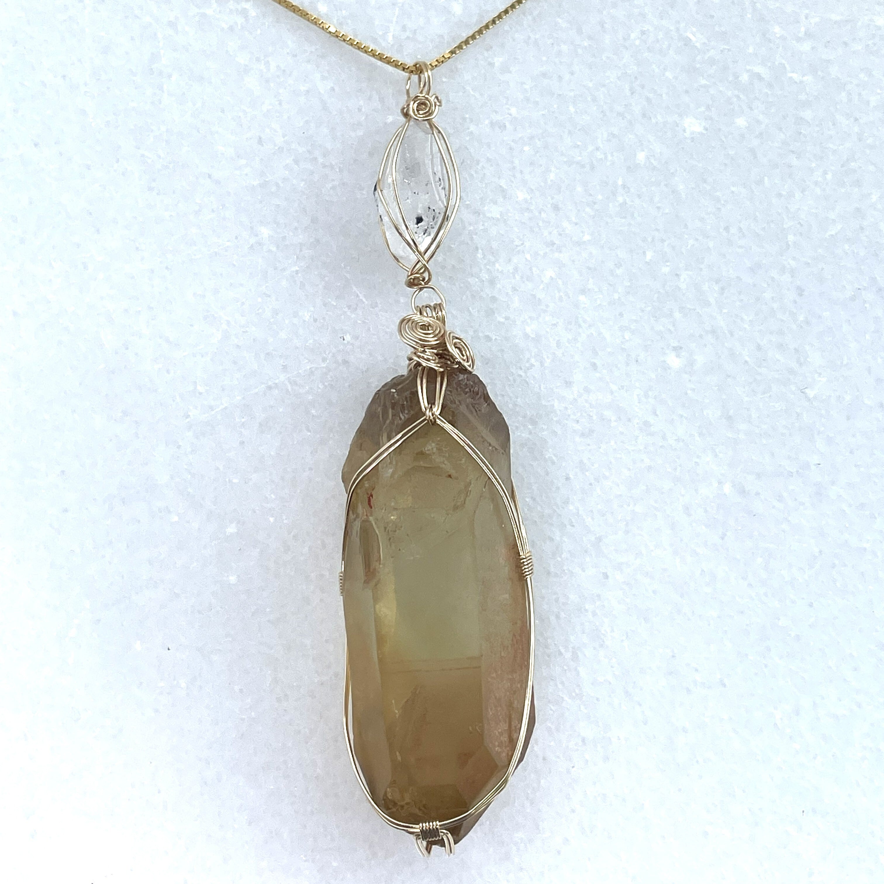 《ソーラー・マニフェスト》 【意図を現実化し、望む未来を創造する】 ハーキマーダイヤモンド＆非加熱シトリン　☆Temple Codes of Egypt — 神殿に刻まれた覚醒のコード☆ワイヤージュエリー