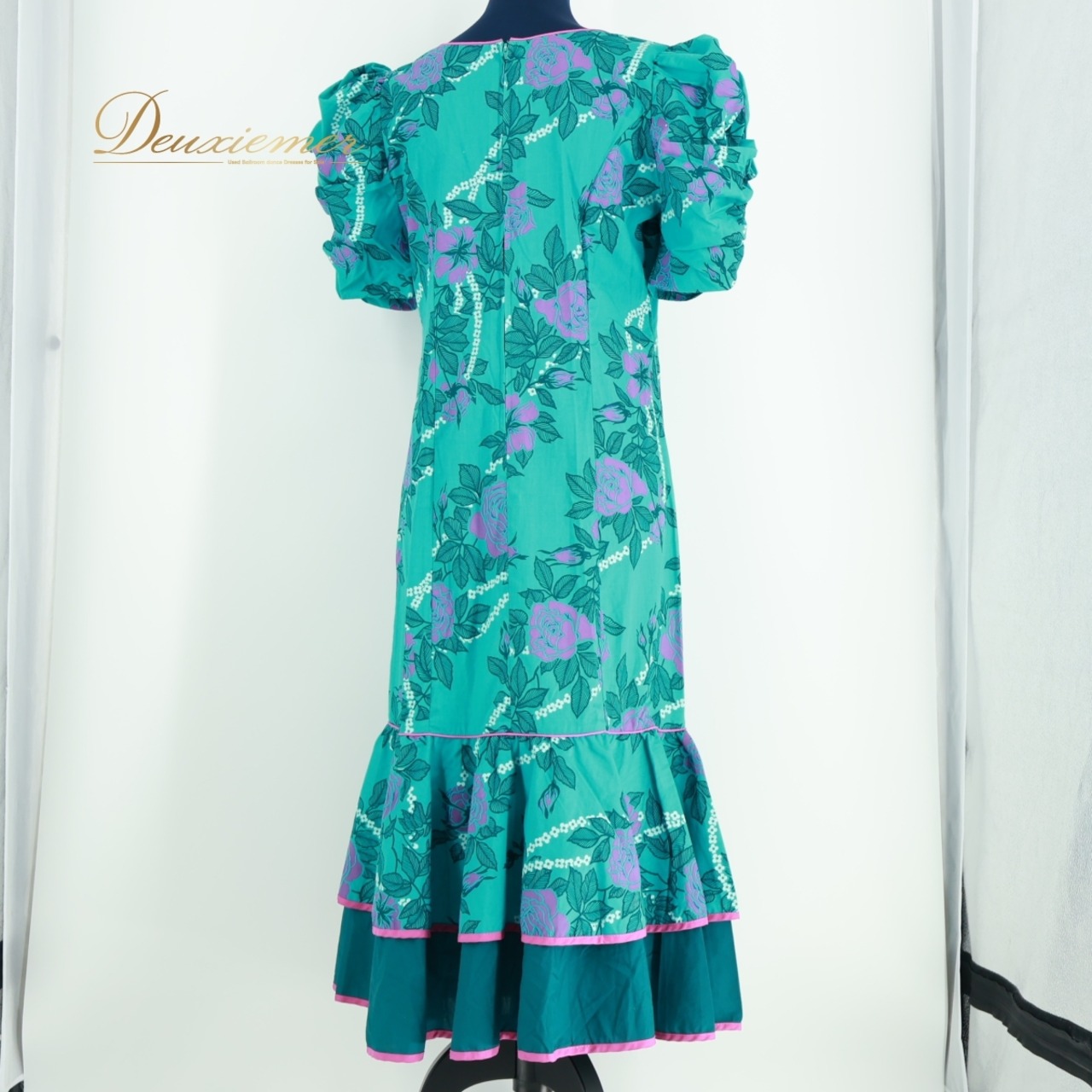 フラダンス 衣装 ワンピース ドレス フラ ダンス T&L MUUMUU FACTORY グリーン系 花柄 緑 白 紫 ハワイアン アロハ パフスリーブ 淡い ボリューム ふんわり ホワイト系 パープル系 ②