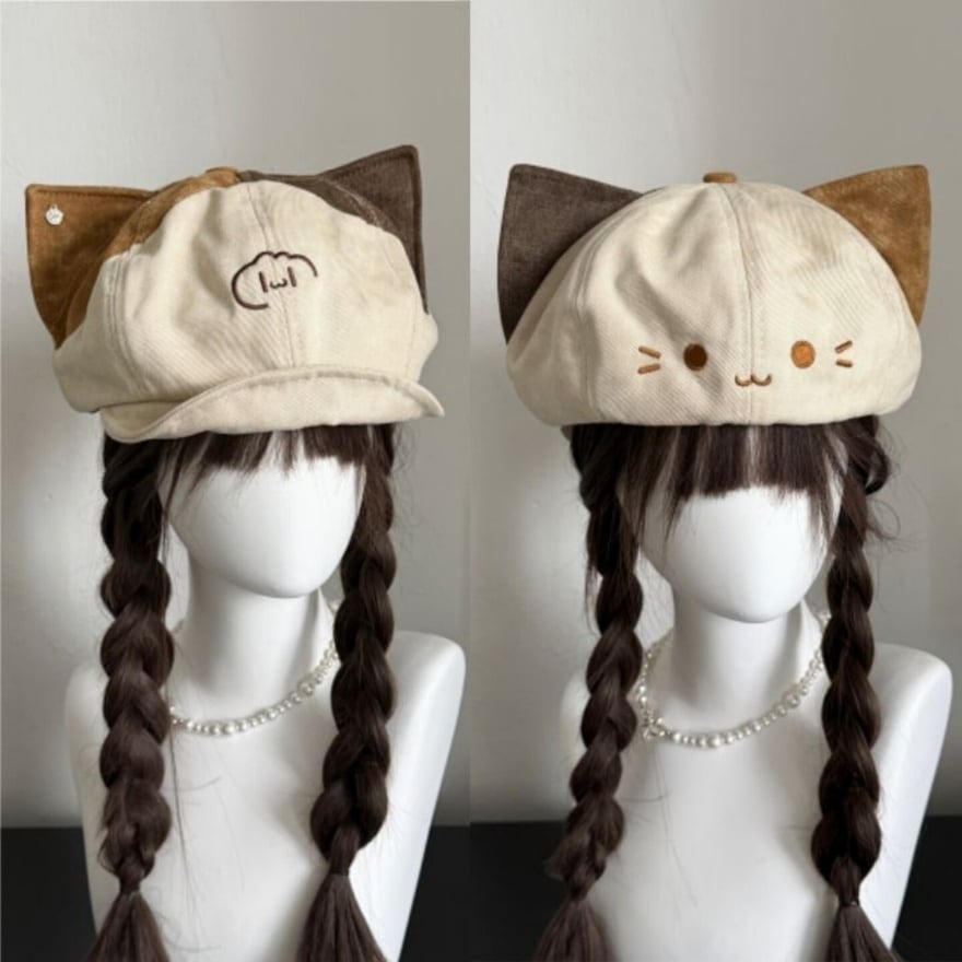 ゴスロリ猫耳帽子付き 猫耳刺繍キャスケット 帽子 ロリータ フレンチガーリー | ロリィタ