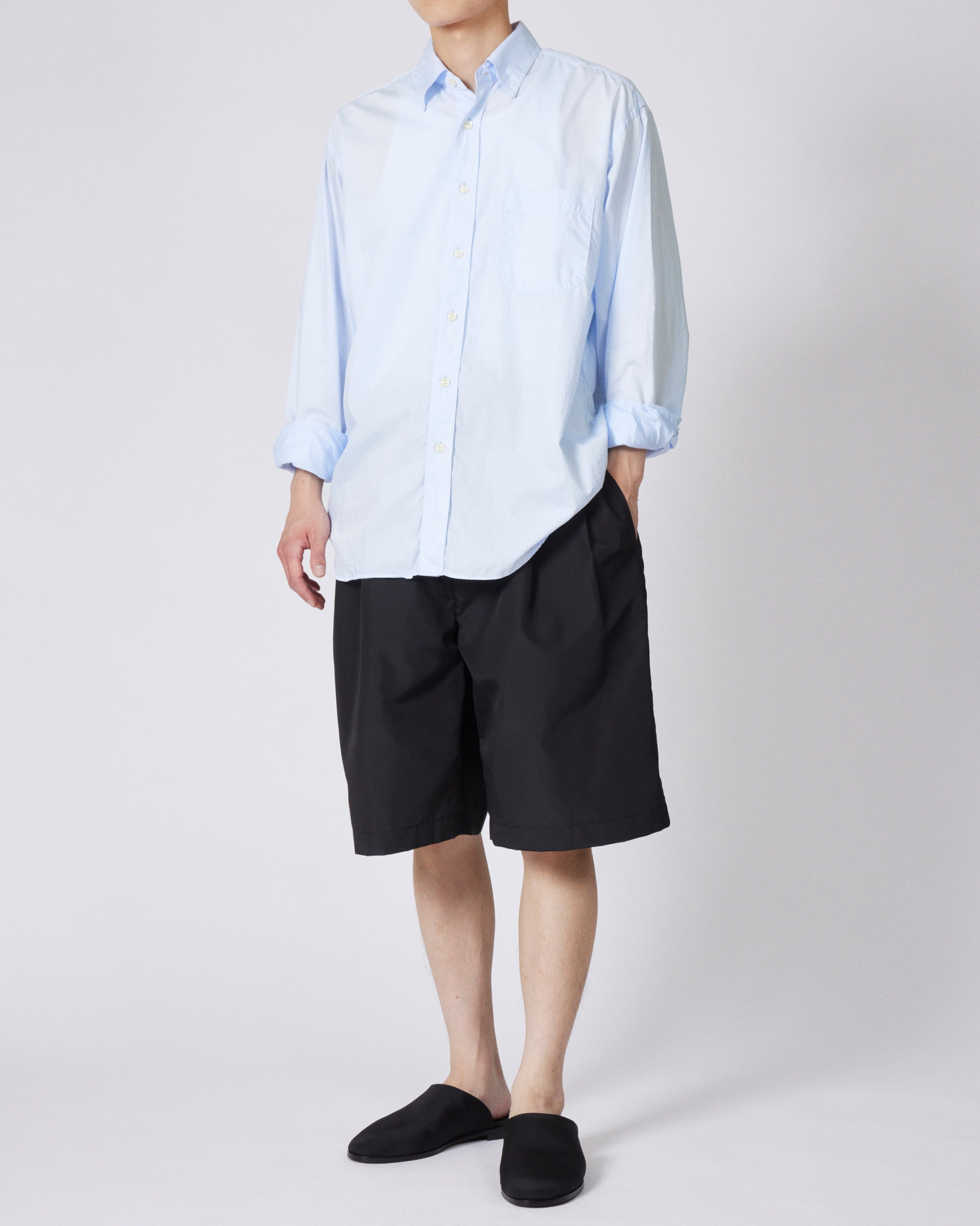 everyone two tuck nylon silk wide short pants (BLACK) | everyone