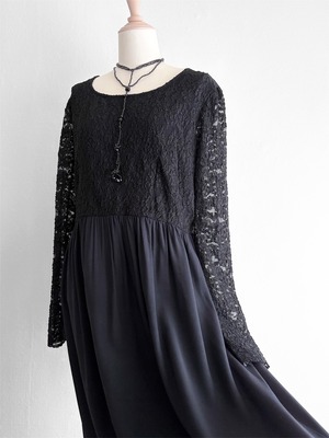 1990s Black Lace Top Long Dress