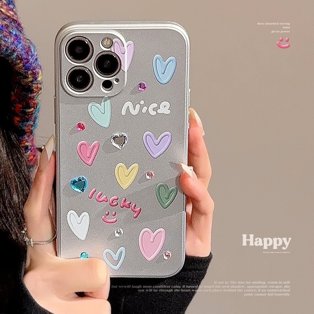 iPhone15対応】ハートがいっぱい◎マットメタル デコ Lucky Nice