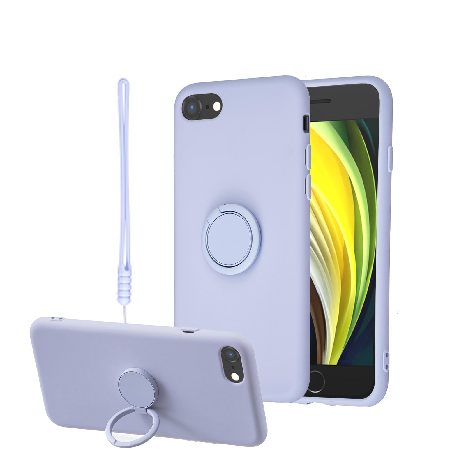 YJKezhan for iPhone SE 第3世代 (2022) / iPhone SE 第2世代 (2020) / iPhone8 / iPhone7 ケース シリコン スタンド式 液状シリカゲル製の携帯ケース マルチアングルスタンド機能 えきたいシリカゲル マグネット搭載 シルキーソフトタッチ-se3うすむらさき