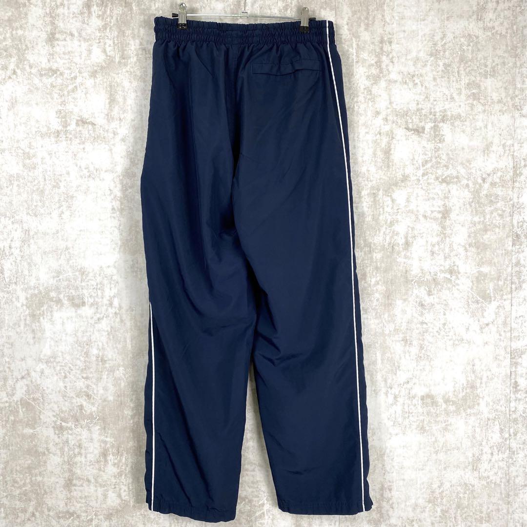 L 00s ナイキ ナイロン トラックパンツ サイドライン スウッシュ 紺色