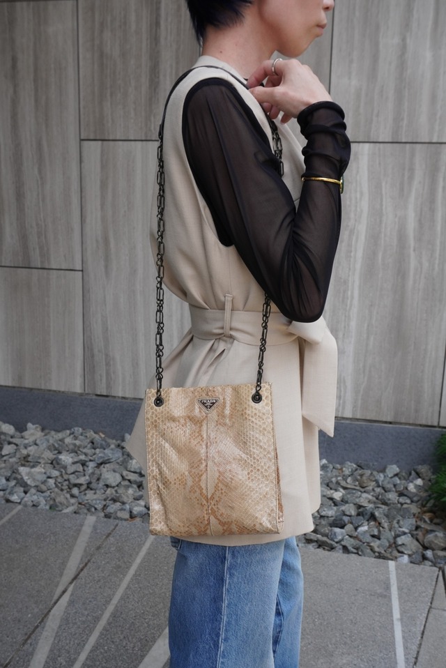 PRADA プラダ ショルダーバッグ グレー トライアングルロゴ パイソンレザー vintage ヴィンテージ オールド 6b4rwd