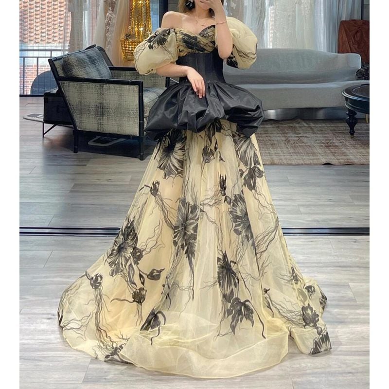 フラワーオーガンジーボリュームドレス D1434