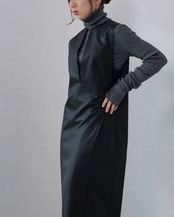 itochi - shuttle loom fabric keyneck jumper skirt / black