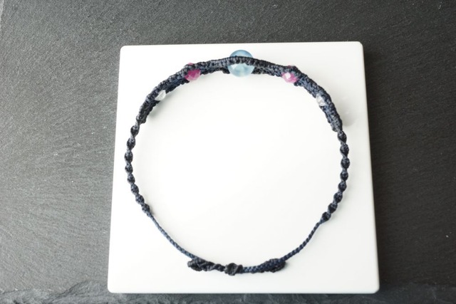 スターアクアマリン&ルビーのマクラメブレスレット<不安に負けない心を>