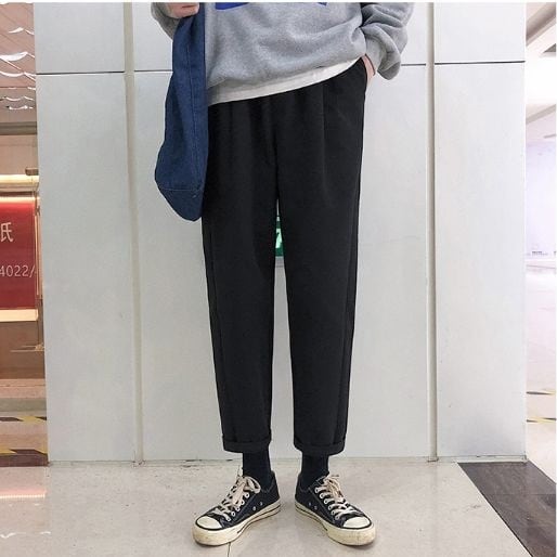 全4カラー ストレートパンツ 無地 カジュアル ウエストゴム
