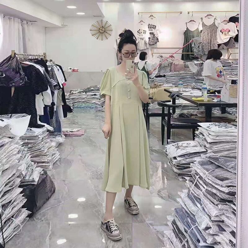 サマードレス ウェスト薄手スカート 大きめサイズ 夏物 ミックスインファッション33921252170