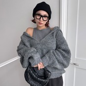 ブークレキーネックフーディーPO/グレー