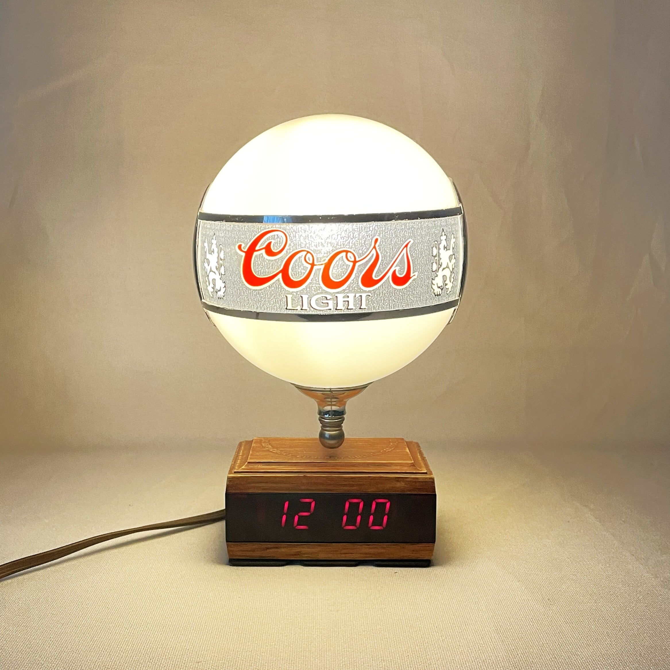 80s Coors Lighted Bar Lamp with Clock Base | YUH ANTIQUE