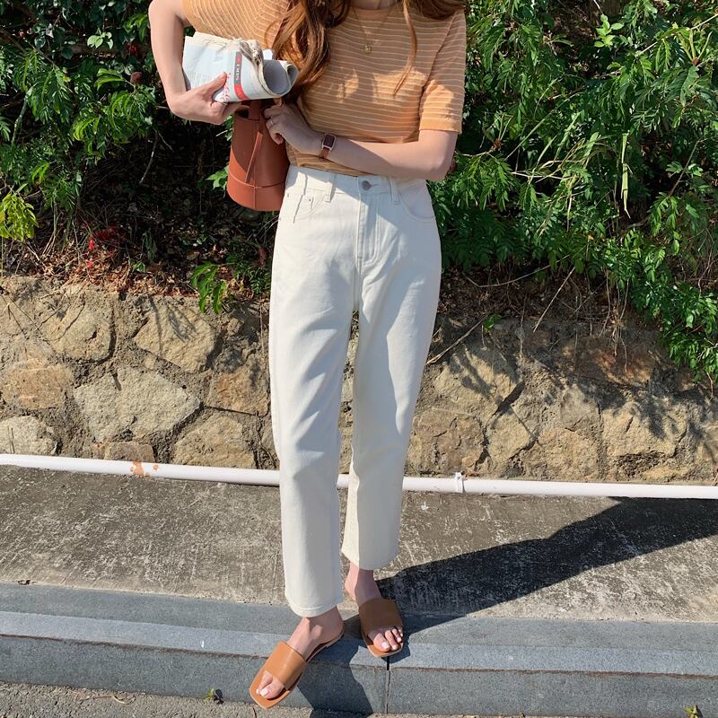 スタンダードクロップドパンツ ルーズ薄手ジーンズ レディース レトロ ビッグFスモールZ韓国96828931257