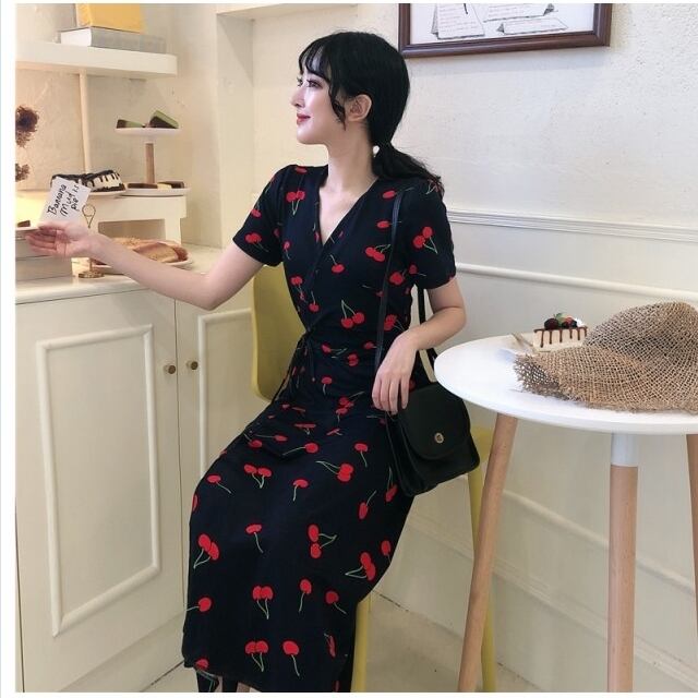レトロ柄 ワンピース ワンピース シフォンワンピース 膝丈 レディース