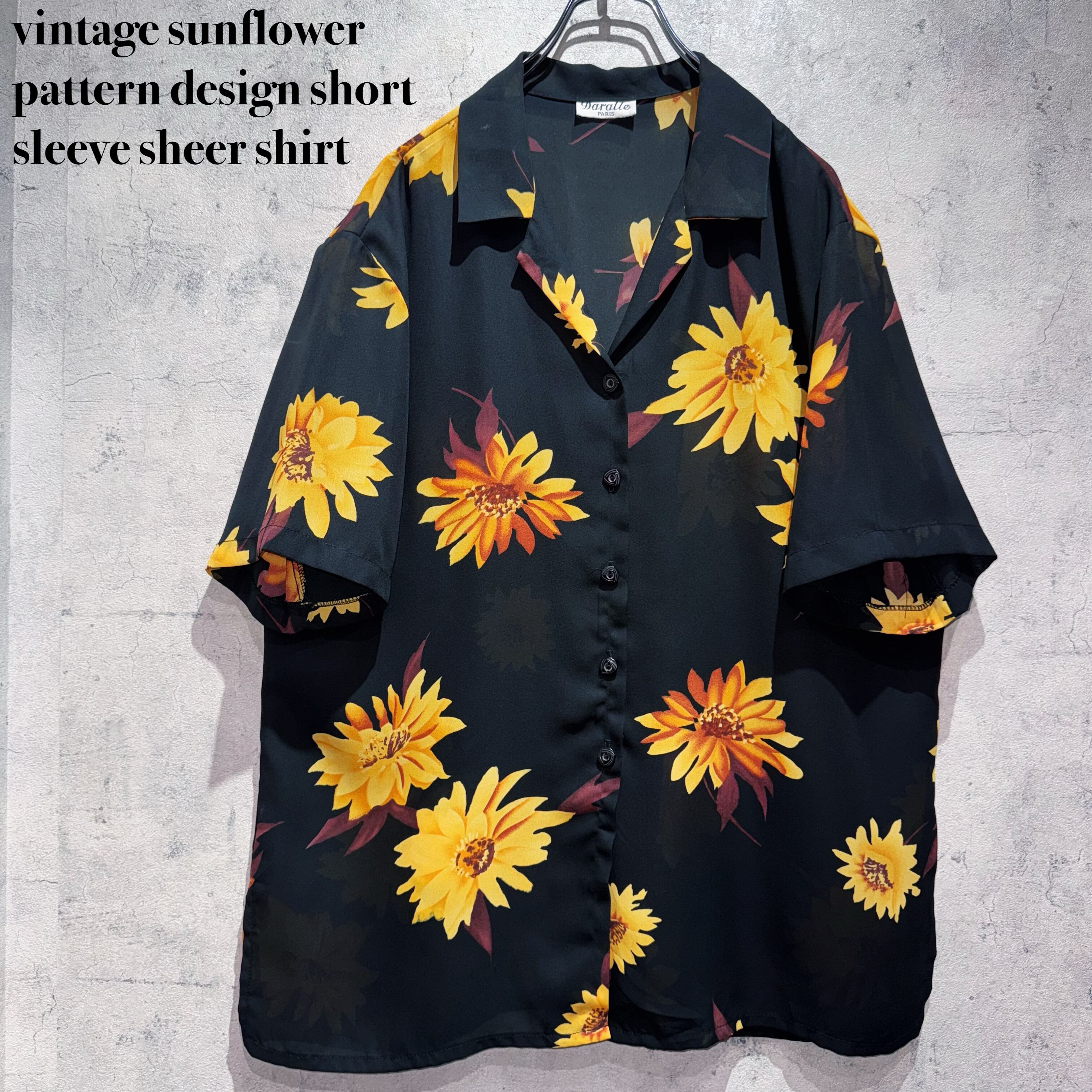 vintage sunflower pattern design short sleeve sheer shirt