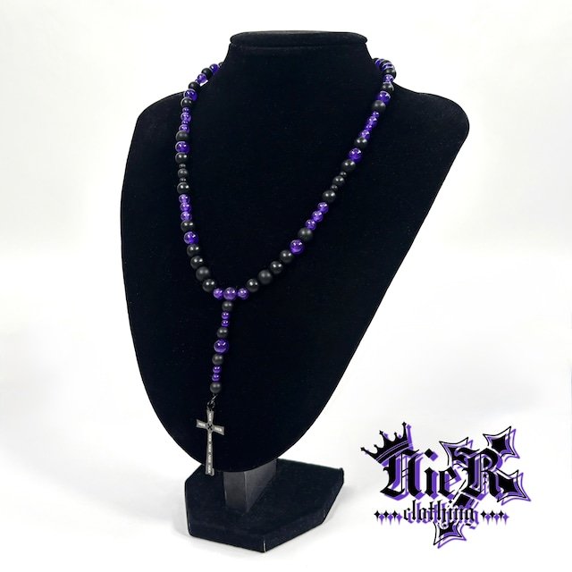 BEADS CROSS NECKLACE【BLACK×PURPLE】