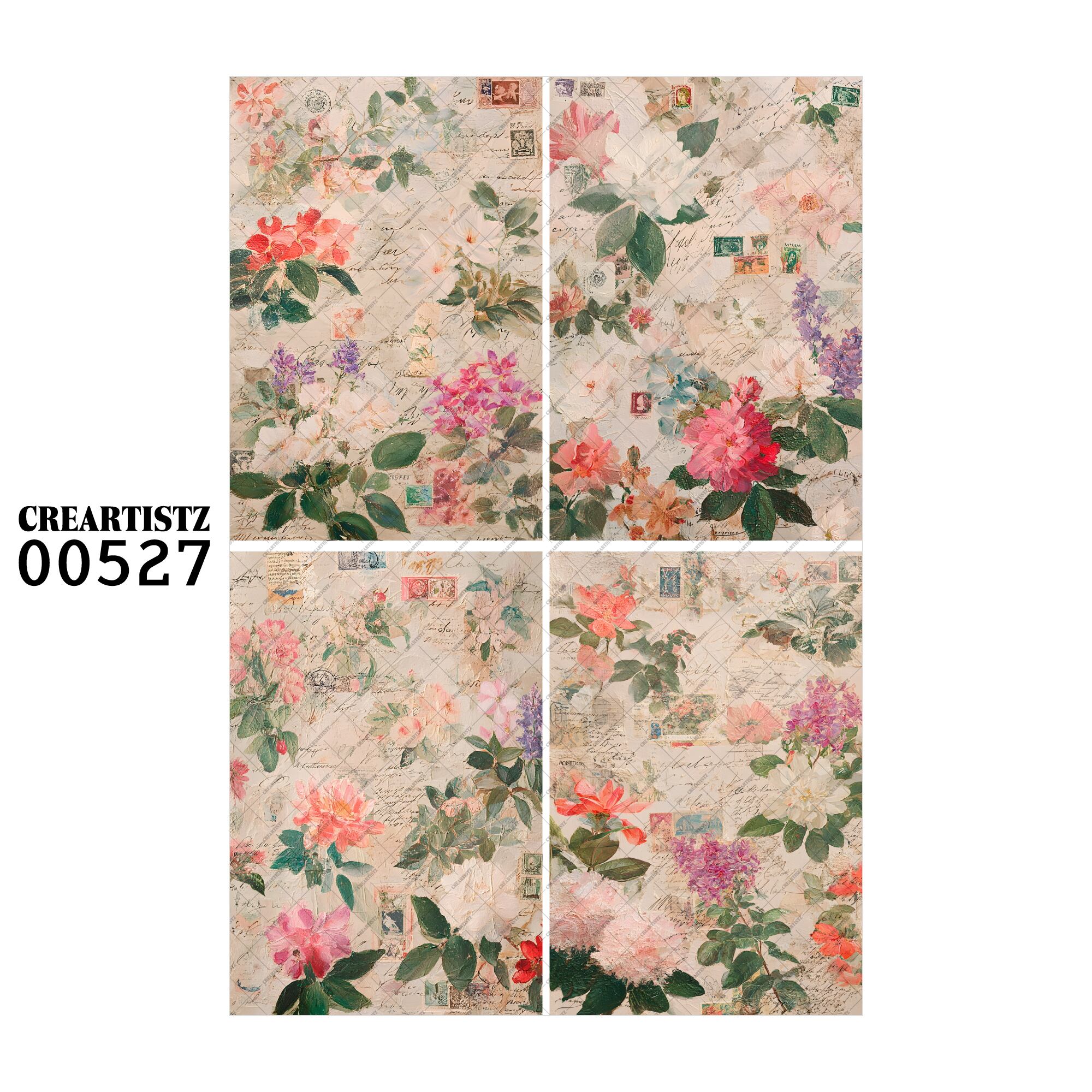 00527 背景 コラージュ素材 オリジナル 12枚セット (4種類×3枚) ペーパー/ステッカー CREARTISTZ